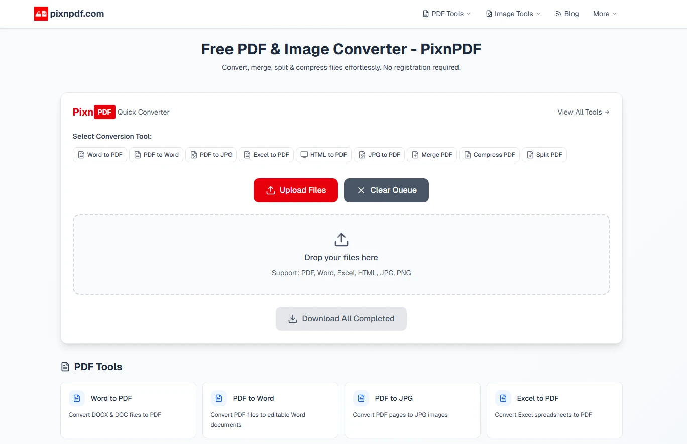 PDF conversion tools interface and document processing features